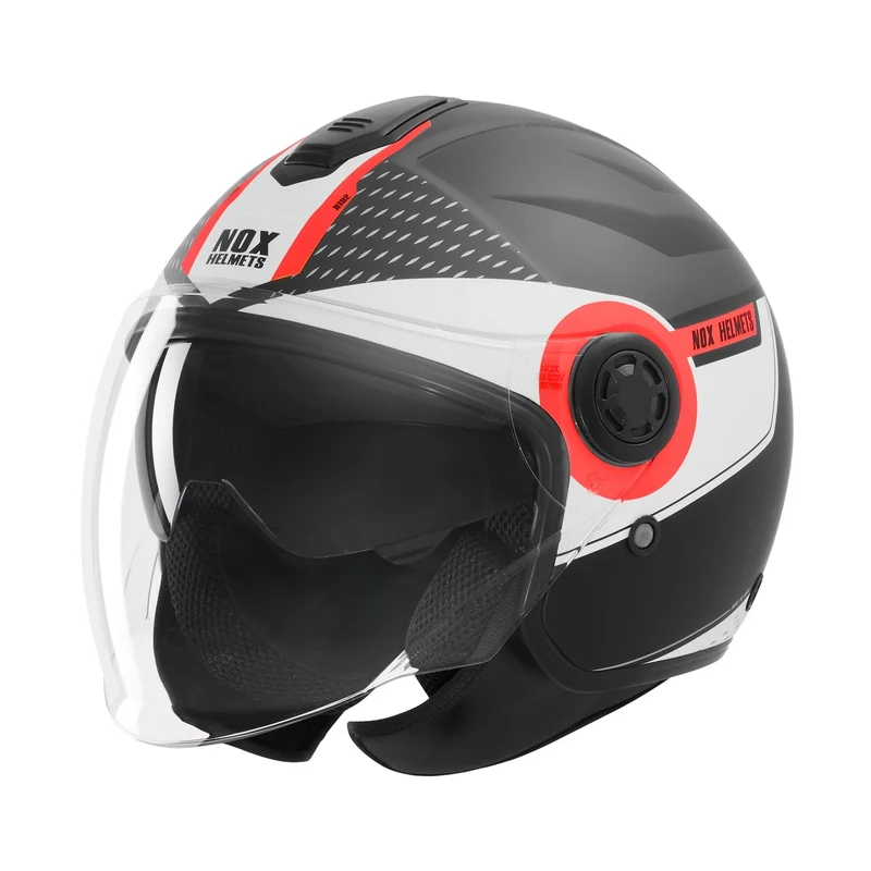 Casque Moto Jet N182 Round Noir Mat Rouge | NOX