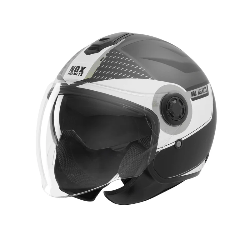 Casque Moto Jet N182 Round Noir Mat Argent | NOX