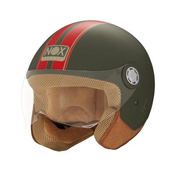 Casque Moto Jet N210 EVO Kaki Rouge | NOX