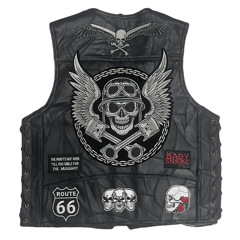 Gilet Cuir Biker - Crâne Ailé