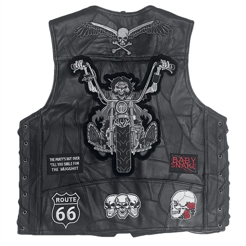Gilet cuir biker a lacet - Skull Rider