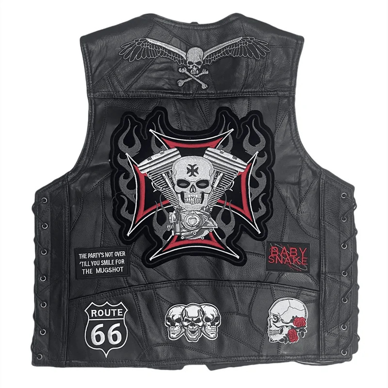 Gilet Cuir Biker Iron Cross Skull