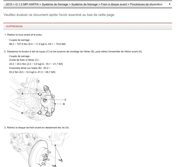 Manuel d'atelier KIa Picanto 2011 2017 français