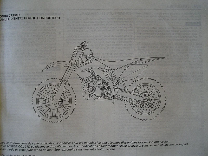 Manuel d'atelier Honda 250 CR 2002