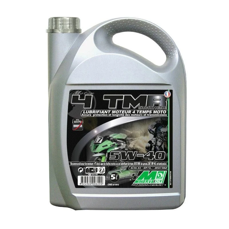 HUILE MOTEUR 4 TEMPS MINERVA MAXISCOOTER/MOTO 4TMR SYNTHESE 5W40 PRECONISE PAR PIAGGIO (5L) (100% MADE IN FRANCE)