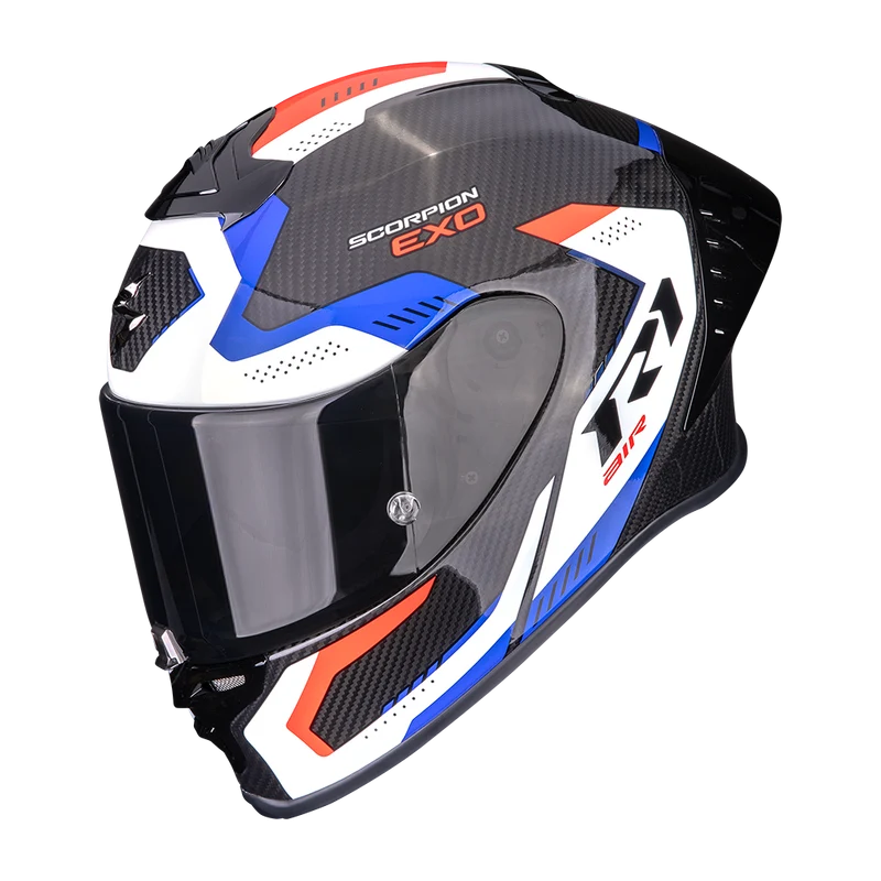 SCORPION EXO R1 EVO CARBON AIR PROPEL GLOSSY CASCO INTEGRAL DE MOTO NEGRO BLANCO ROJO