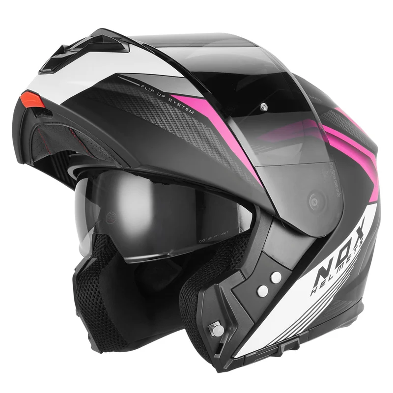Casque Moto Modulable N968 Shift Noir Mat Blanc Rose | NOX