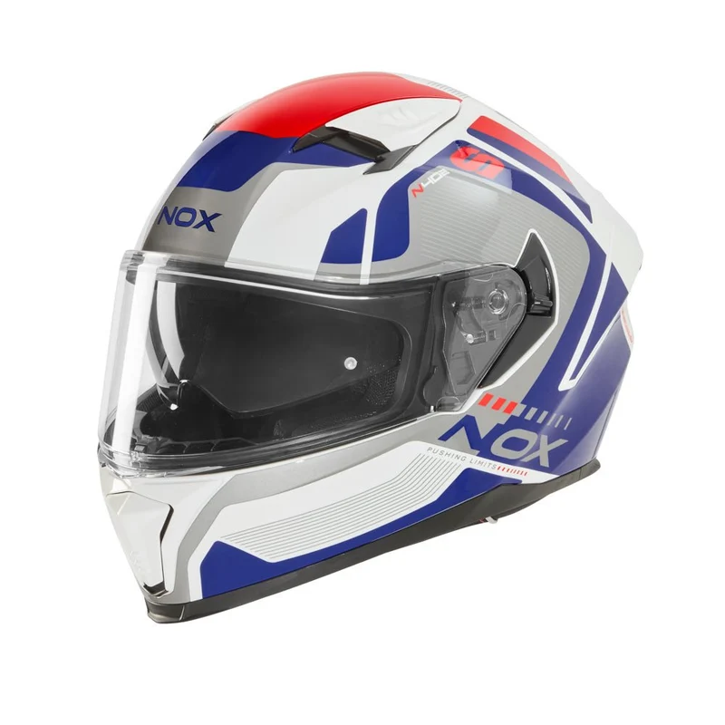 Casque Moto Intégral N402 Mentor Blanc Bleu Rouge | NOX