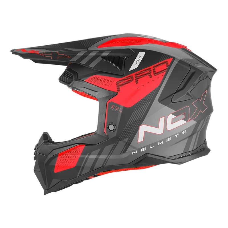 Casque Moto Cross N634 Storm Noir Mat Rouge | NOX