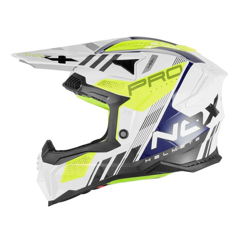 Casque Moto Cross N634 Storm Blanc Bleu Jaune | NOX