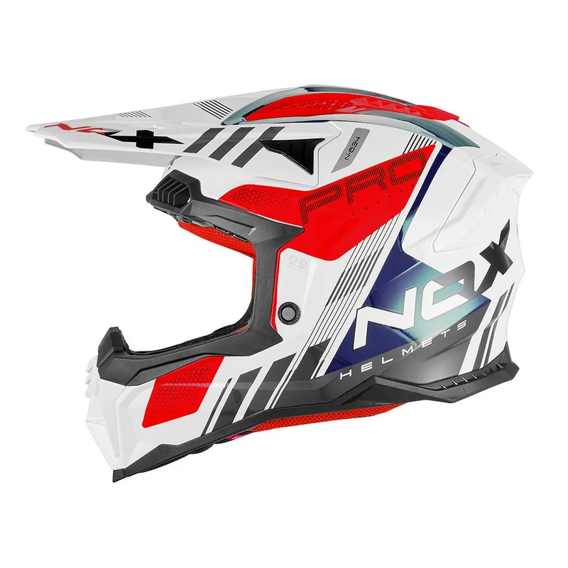 Casque Moto Cross N634 Storm Blanc Bleu Rouge | NOX