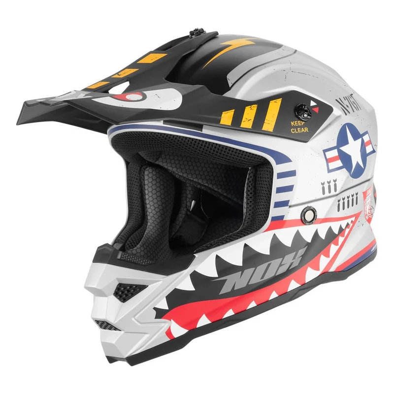 Casque Moto Cross Enfant N761 Fly Fighter Argent Mat | NOX