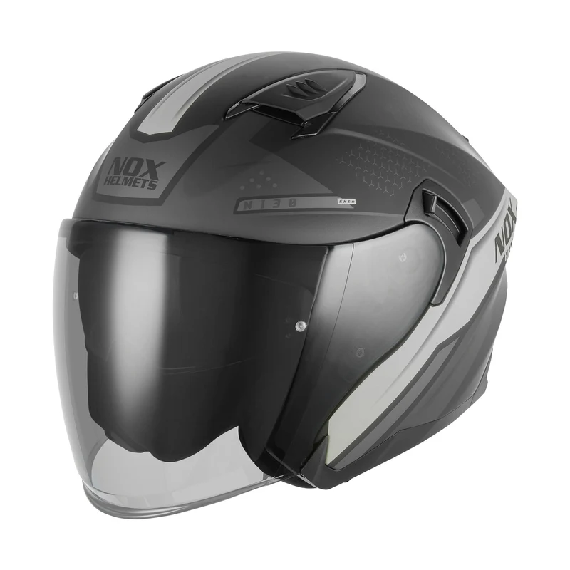 Casque Moto Jet N130 Ekto Noir Mat Argent | NOX