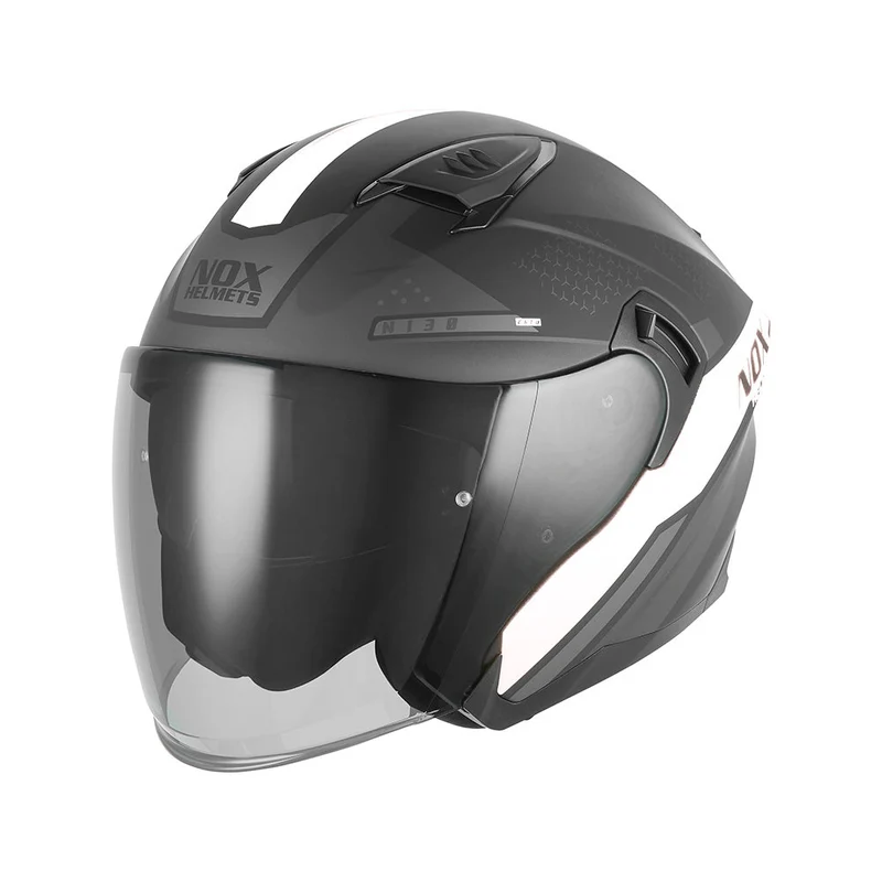 Casque Moto Jet N130 Ekto Noir Mat Blanc | NOX