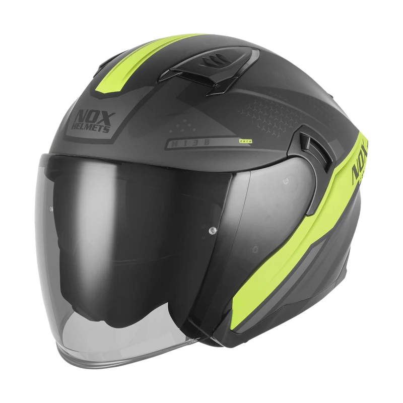 Casque Moto Jet N130 Ekto Noir Mat Jaune Fluo | NOX