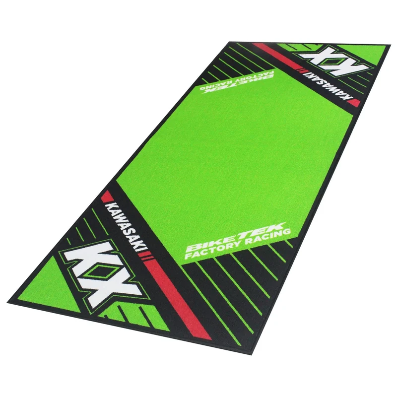 Tapis de Garage Moto Kawasaki KX | 190x80cm | Biketek Series 6 | Homologué FIM