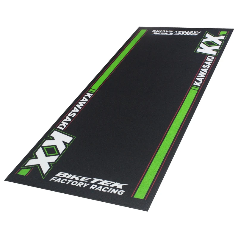 Tapis de Garage Moto Kawasaki KX | 190x80cm | Biketek Series 5 | Homologué FIM