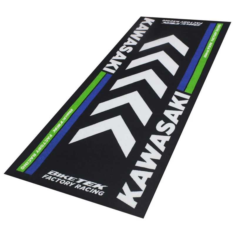 Tapis de Garage Moto Kawasaki KRT | 190x80cm | Biketek Series 4 | Homologué FIM