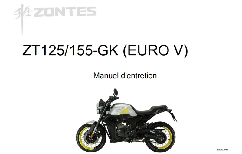 Manuel d'atelier Zontes GK 125 2022 français