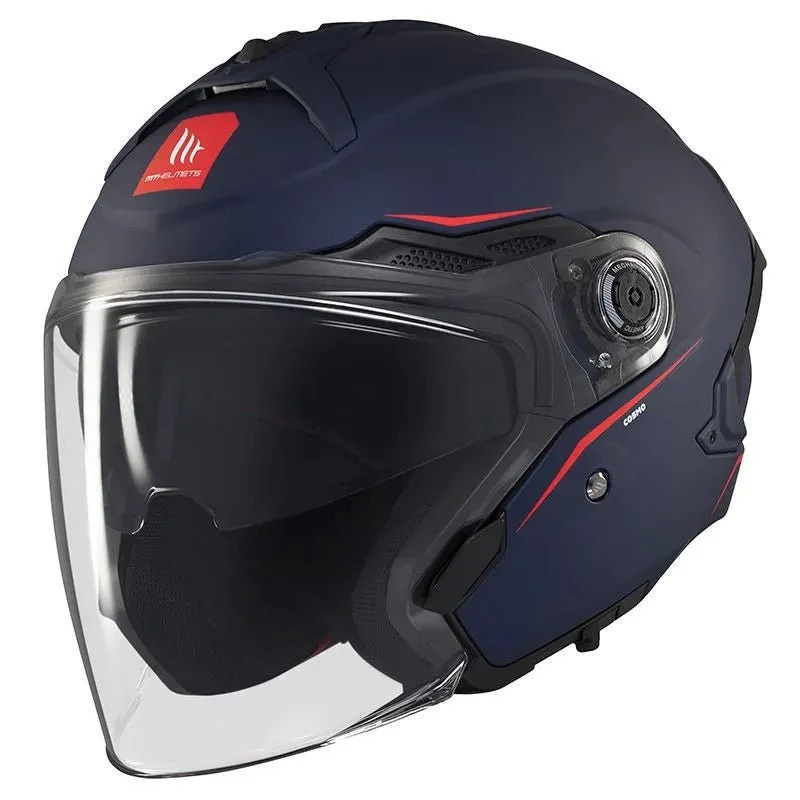 Casque jet moto double écran - COSMO Bleu Nuit