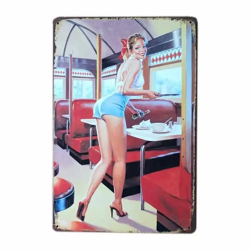 Plaque Décorative Métallique Pin-Up Vintage - Décoration Garage Moto