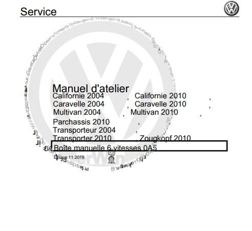 Manuel d'atelier Volkswagen Transporter T5 en français