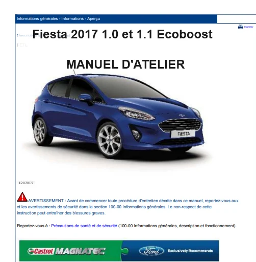 Manuel d'atelier Ford Fiesta 2017 français