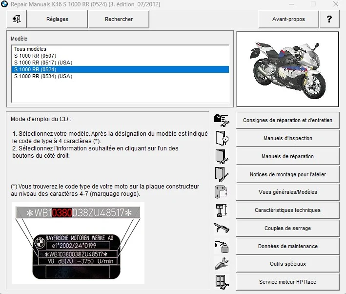 Manuel d'atelier BMW S1000 RR K46S 2013 2018 français