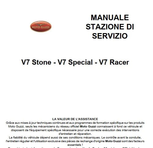 Manuel d'atelier Moto Guzzi V7 2007 2020