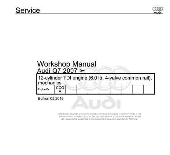 Manuel d'atelier réparation Audi Q7 2007 2017