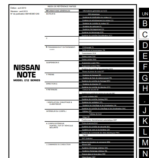 Manuel d'atelier Nissan Note 2013 français