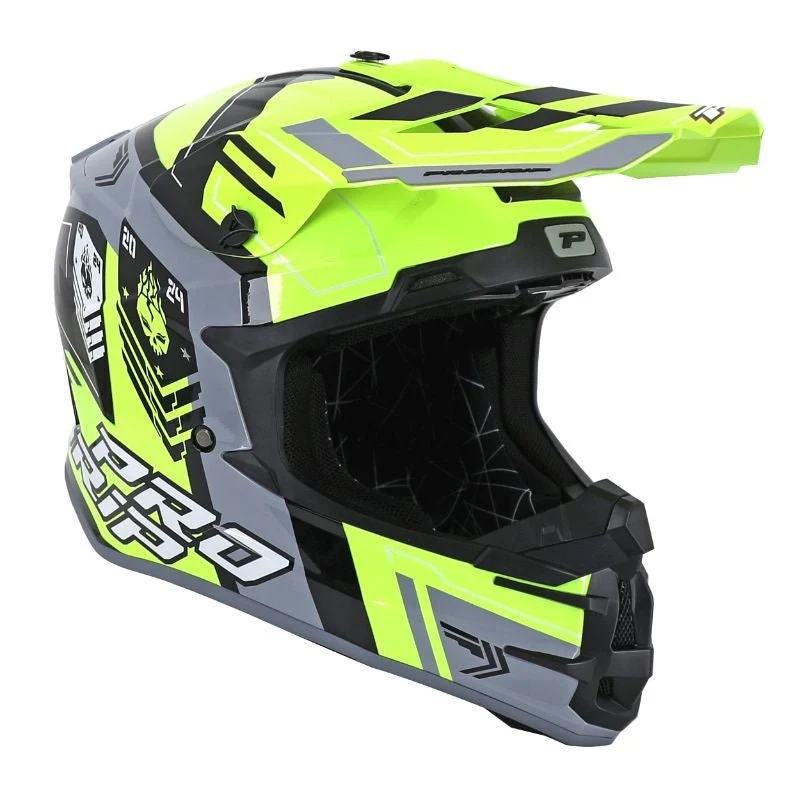 Casque Cross PROGRIP Adulte 3080 SPIRITS - Jaune Fluo/Gris