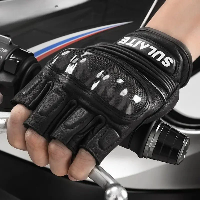 Gants Moto Mitaine Cuir | Coque Carbone 3D & Grip Pro