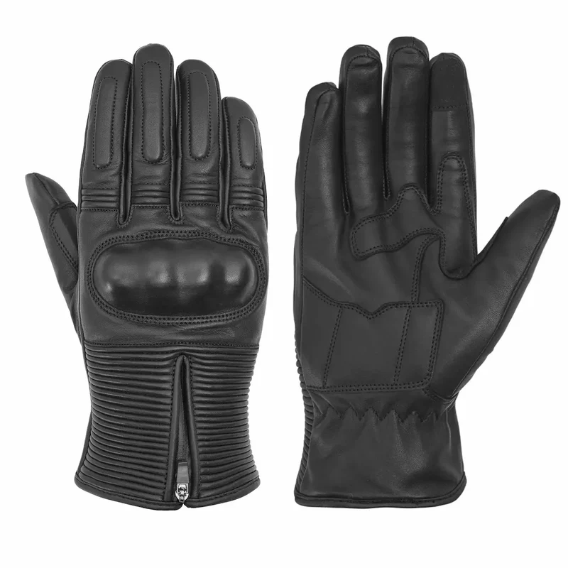 Gants Moto Cuir Vintage Mi-Saison Homme Noir – Coque CE 1KP