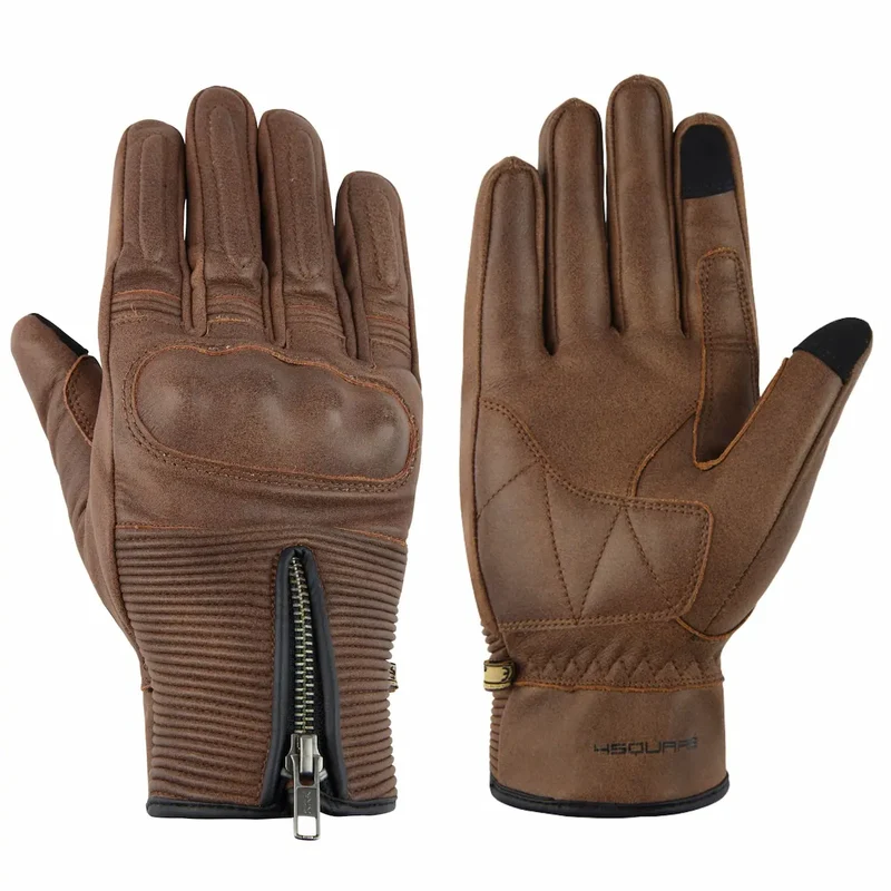 Gants Moto Cuir Vintage Mi-Saison Homme Marron Vieilli – Coque CE 1KP