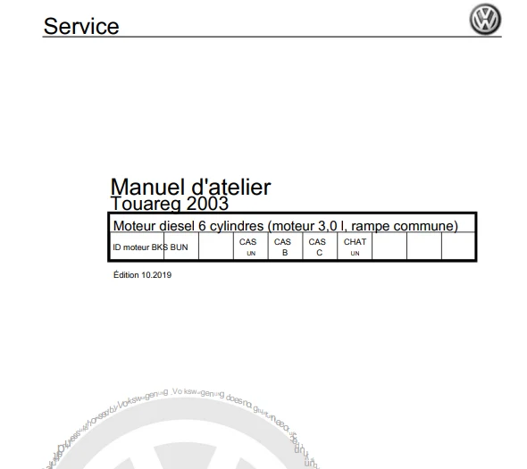 Manuel d'atelier Volkswagen Touareg 2003 2007 en français