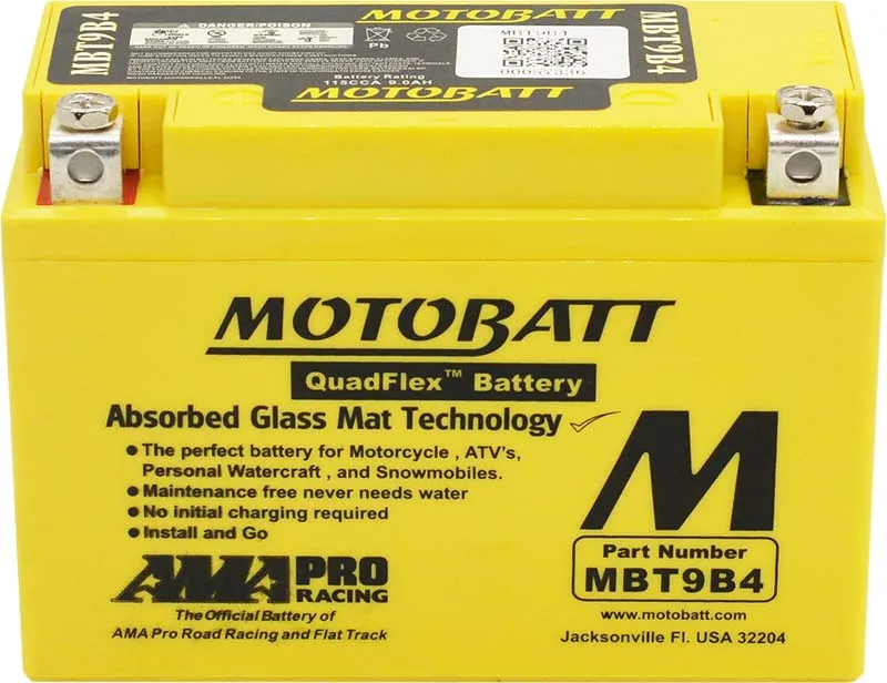 Batterie moto 2 pôles 9 Ah MBT9B4 | Motobatt