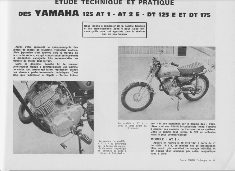 Manuel de réparation Yamaha AT 125 DT 125 1971 1974