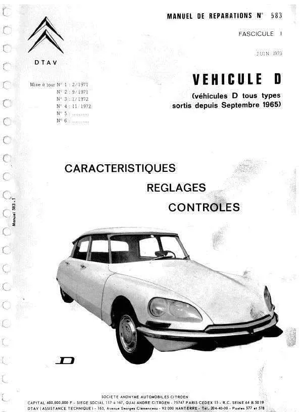manuels d'atelier Citroën DS 21 DS 20 DS23 1966 à 1975