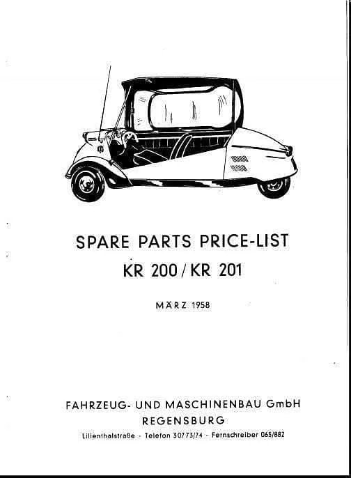 manuels d'atelier Messerschmitt Kr 200 et Part list