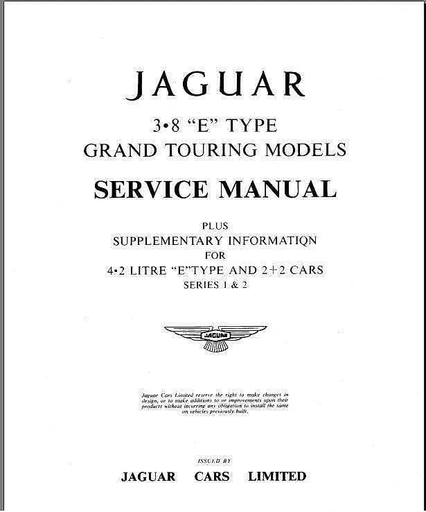 Manuel d'atelier jaguar E 6 cylindres séries 1 et 2