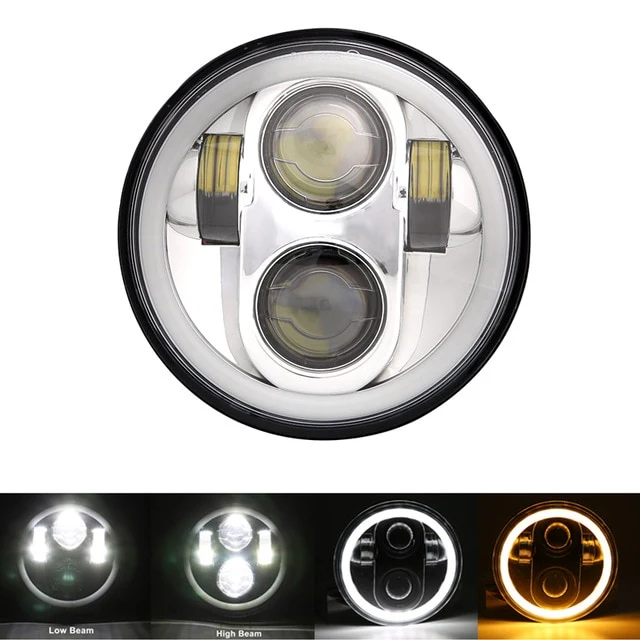 Phare LED 5"75 Double Noir ou Chrome avec halo led