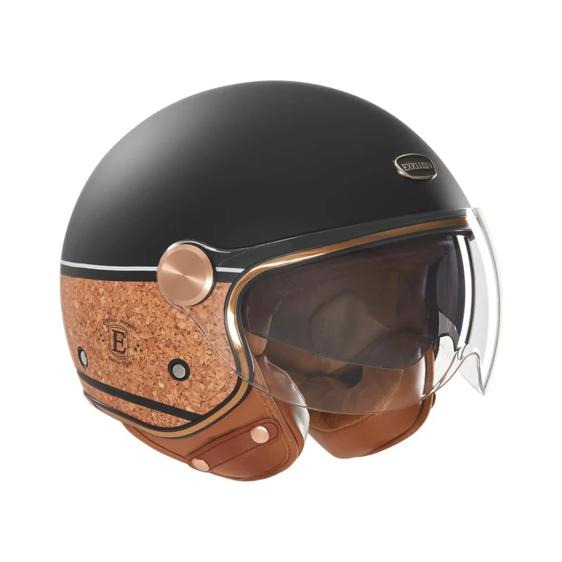 Casque Jet Smart II Deck Noir Mat/Liège EXKLUSIV, Cuir + écran solaire | ECE R22.06
