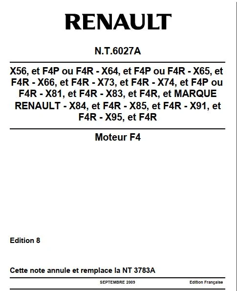 Manuel d'atelier moteur F4R Renault mégane 3 Rs Clio RS et R3