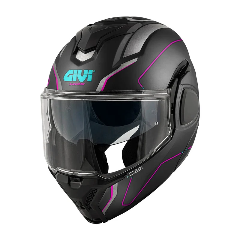 GIVI CASCO FLIPBACK FIBER X36PLUSE NEGRO MATEPLATAROSA T54