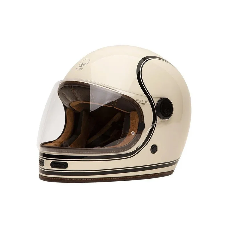 Casque moto vintage homologué | MARKO Crème & Liserés Noirs