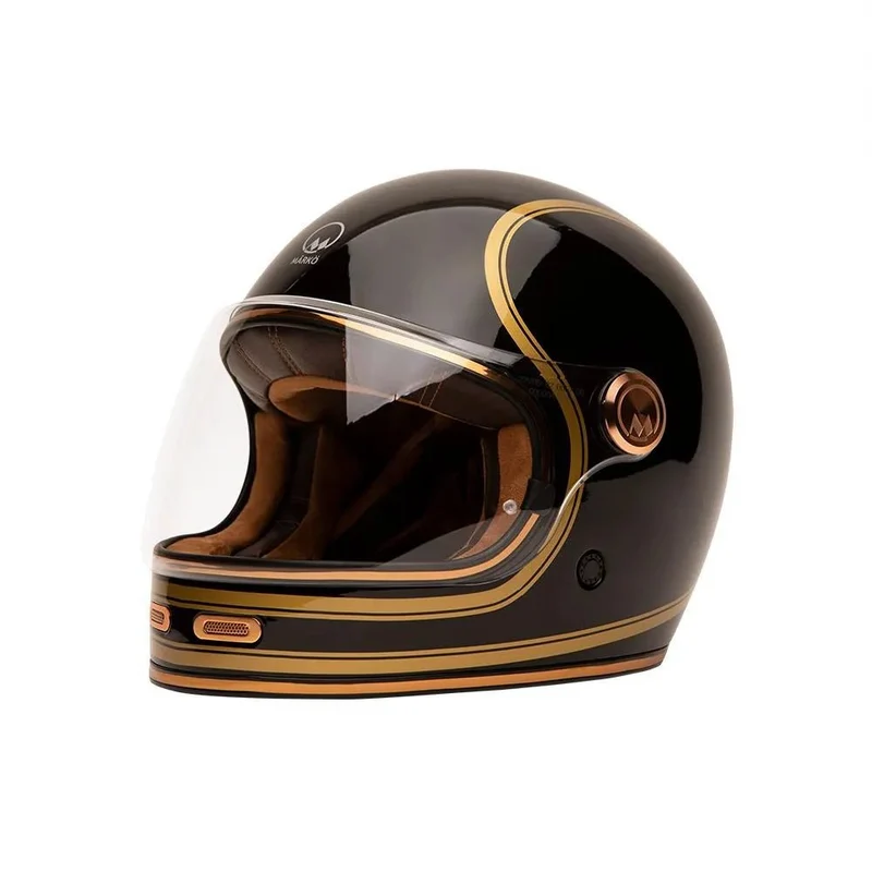 Casque Moto Vintage Intégral | MARKO Noir Brillant & Or