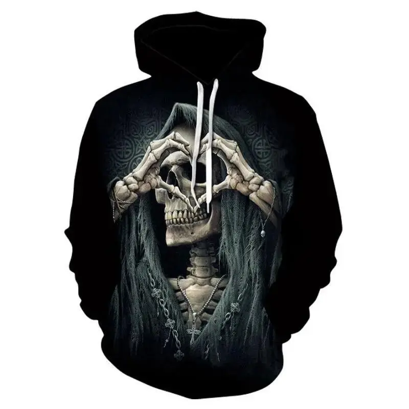 Pull a capuche tête de mort 3D - SOLDES