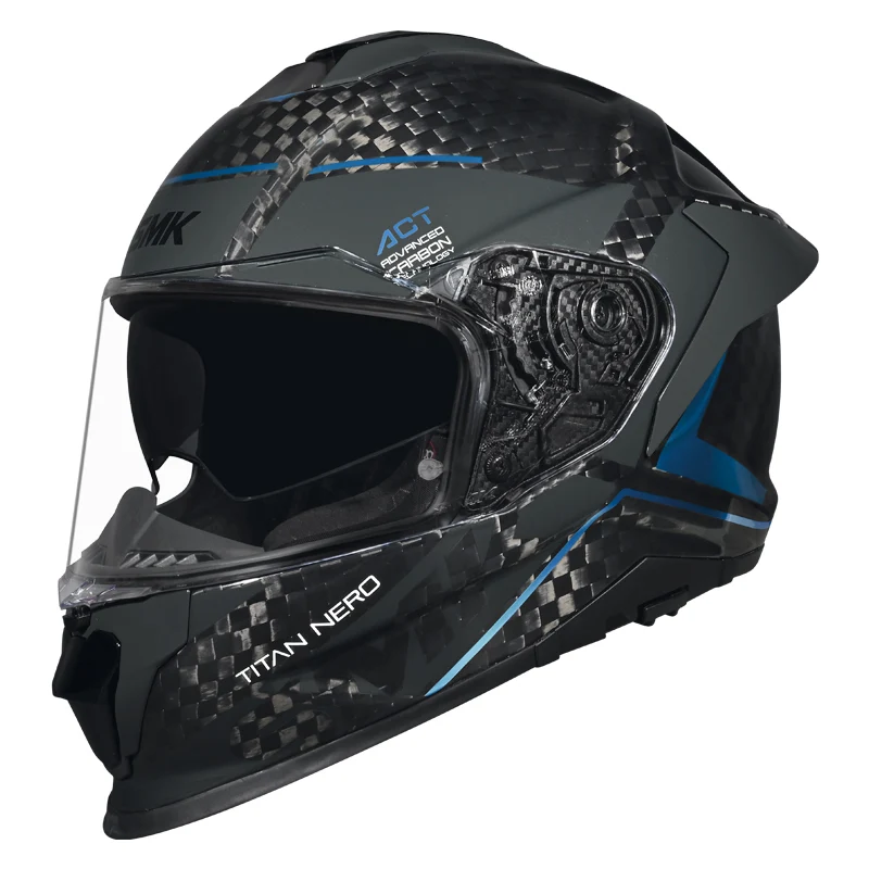 SMK TITAN CARBON CASCO DE MOTO GLOSS NEGRO GRIS AZUL