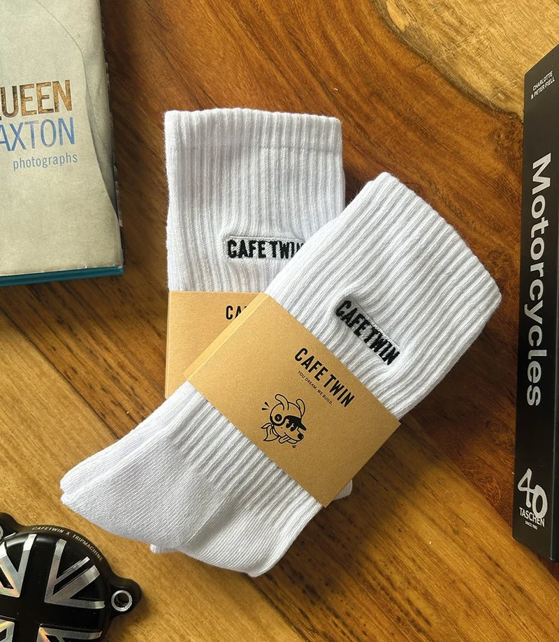 Calzini Moto Cafe Twin Garage Socks Bianchi